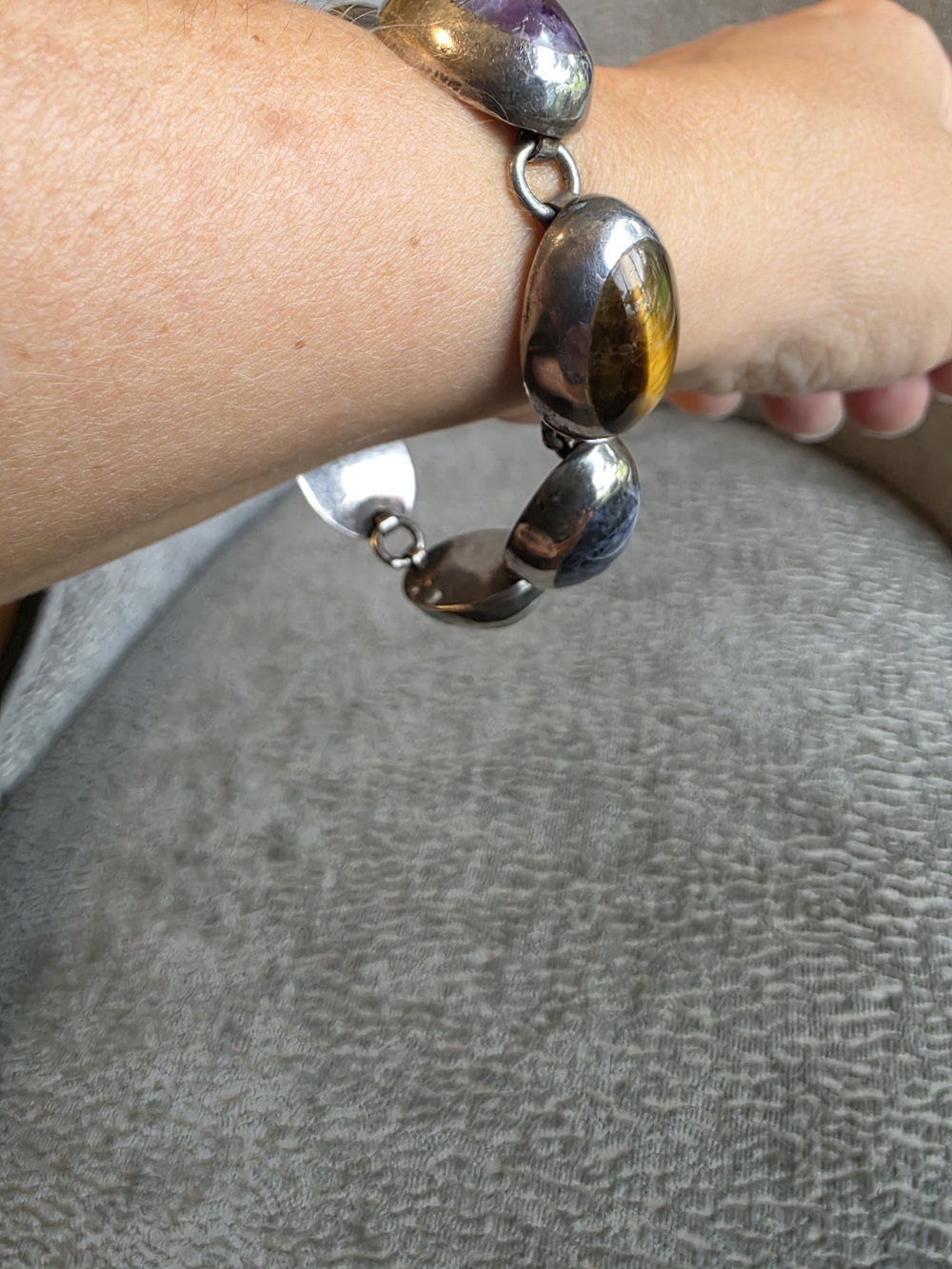Vintage Sterling Silver Inlay Multi Gemstone Bracelet Taxco Mexico 925 - Picture 9 of 16